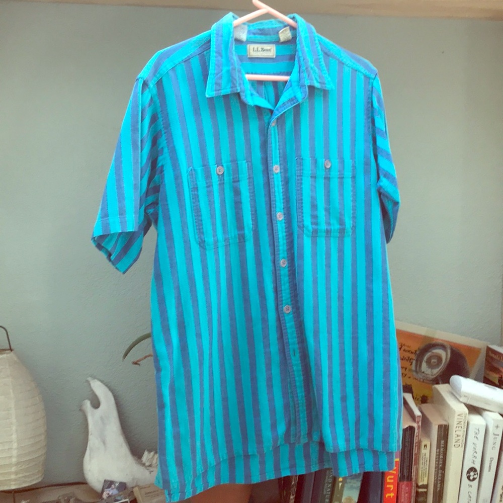 LL Bean Large cotton striped button T-shirt